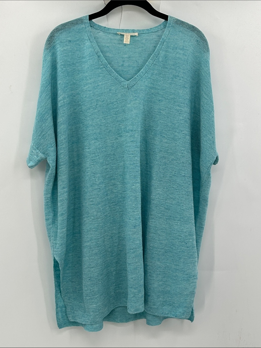 Eileen Fisher V-Neck Long Tunic Sweater 100% Linen Oversized Size XXS